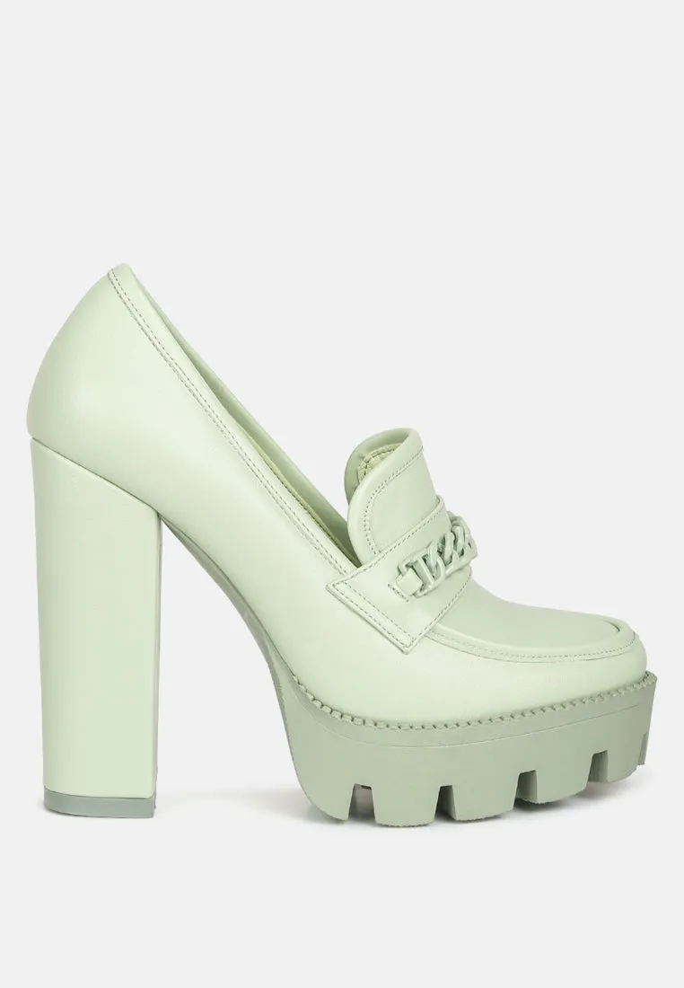 Chunky Chain Link Heeled Loafers By RUW