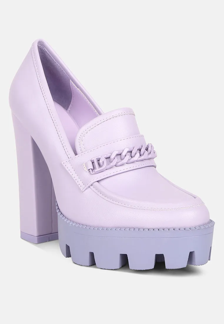 Chunky Chain Link Heeled Loafers By RUW