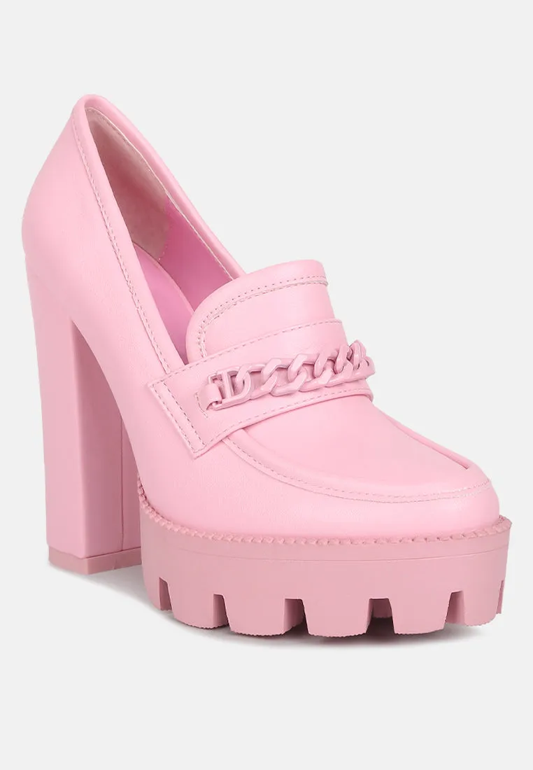 Chunky Chain Link Heeled Loafers By RUW