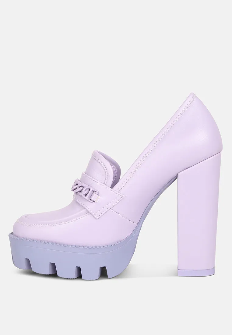 Chunky Chain Link Heeled Loafers By RUW