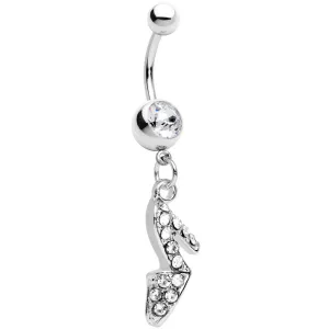 Clear Gem Paved High Heel Shoe Dangle Belly Ring