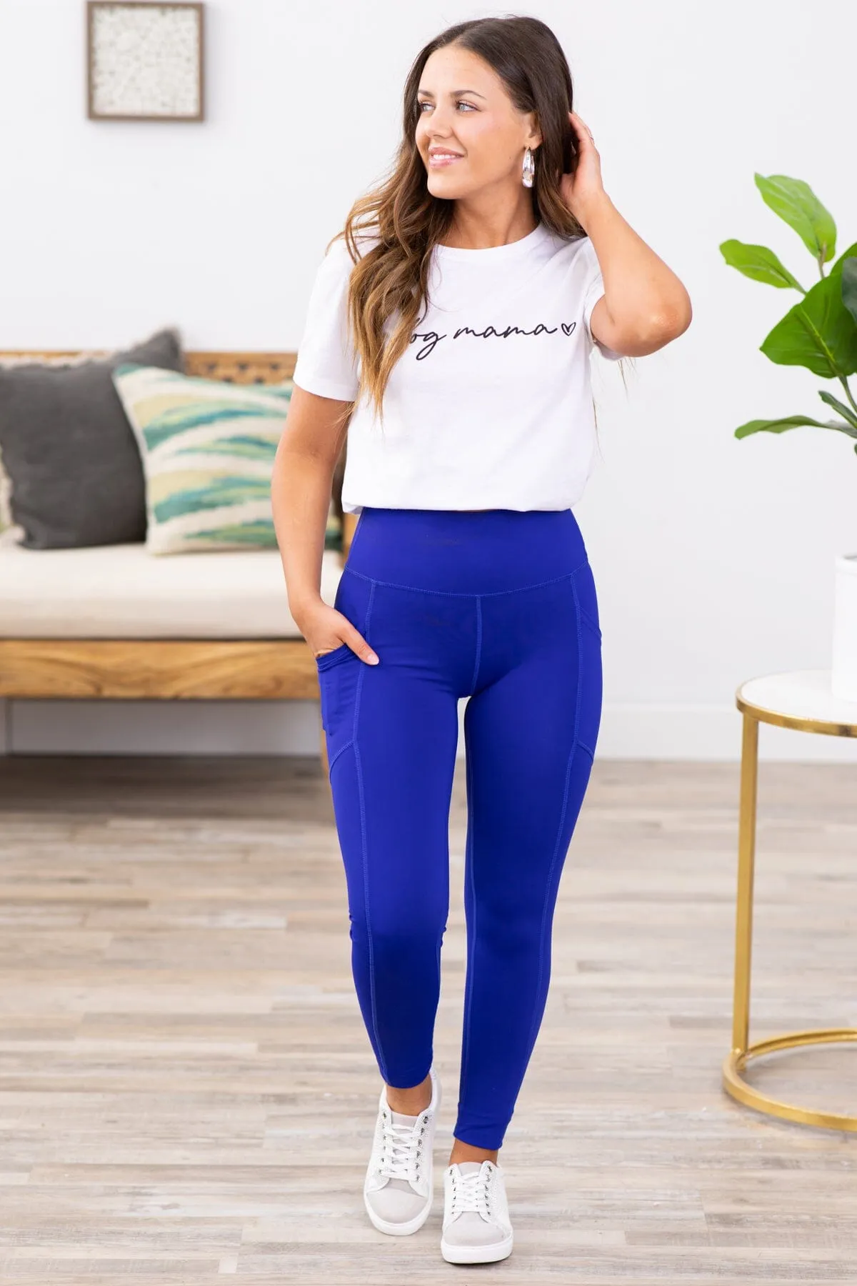 Cobalt Athletic Leggings With Pocket