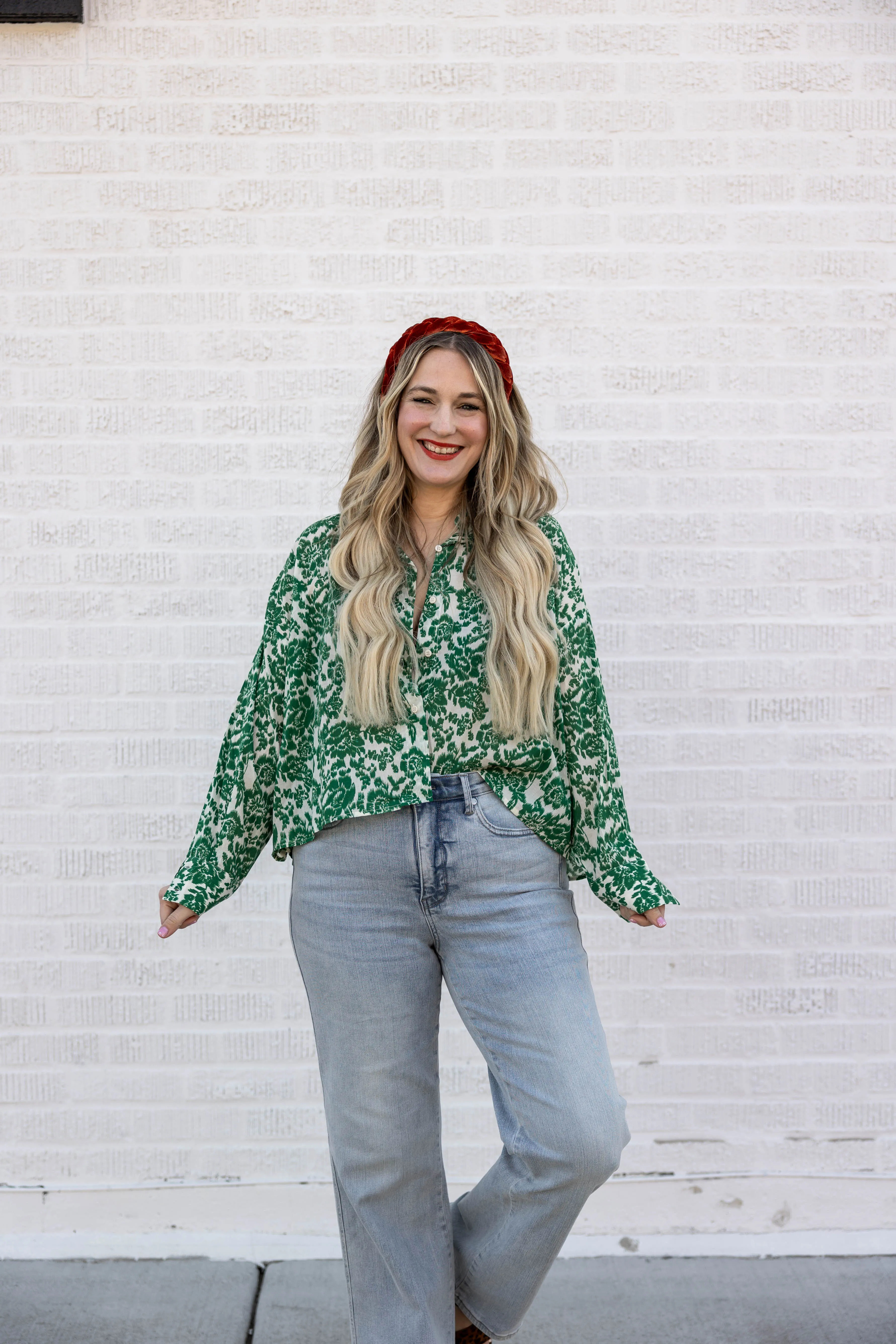 cristina top in green floral