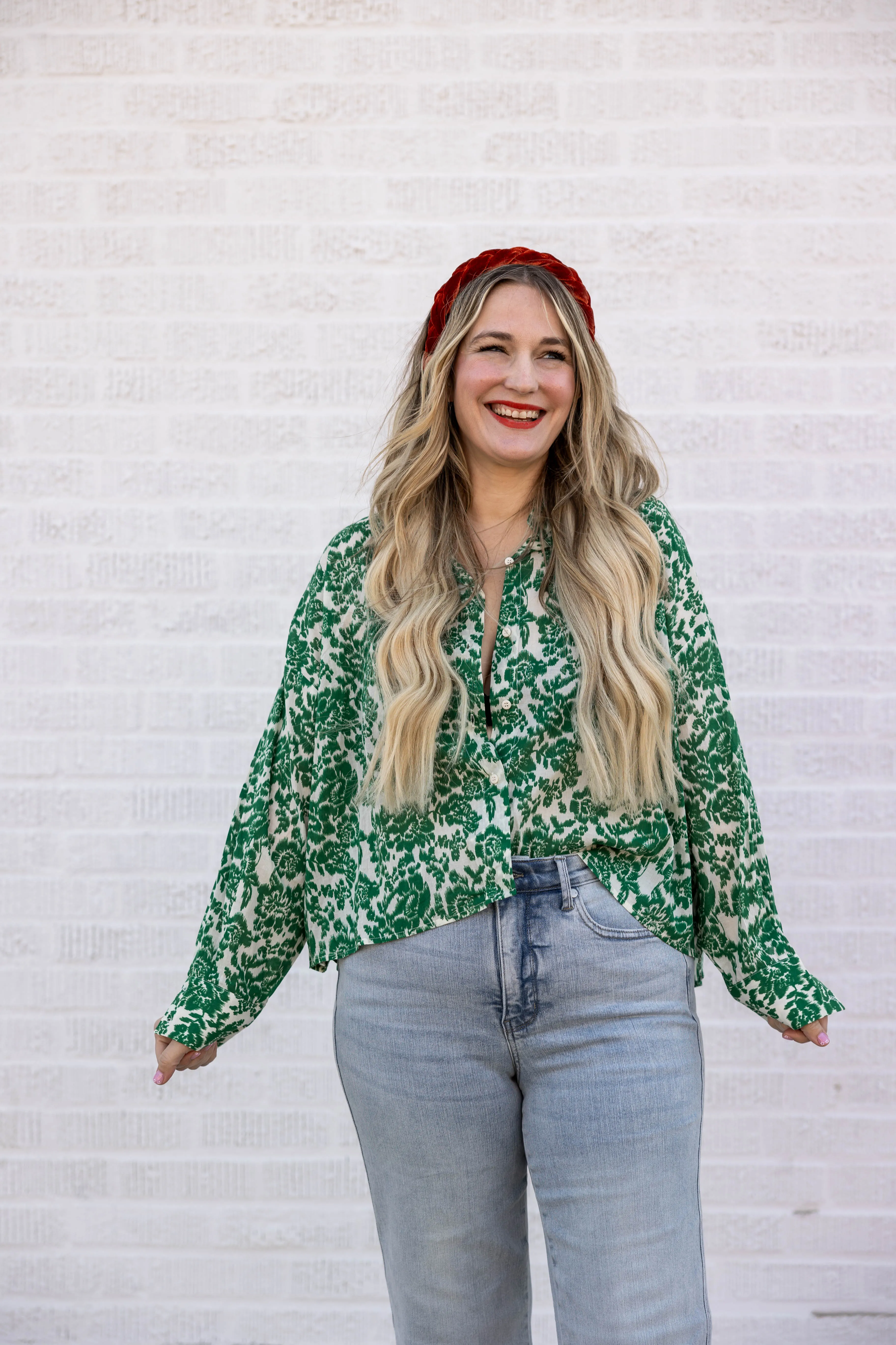 cristina top in green floral
