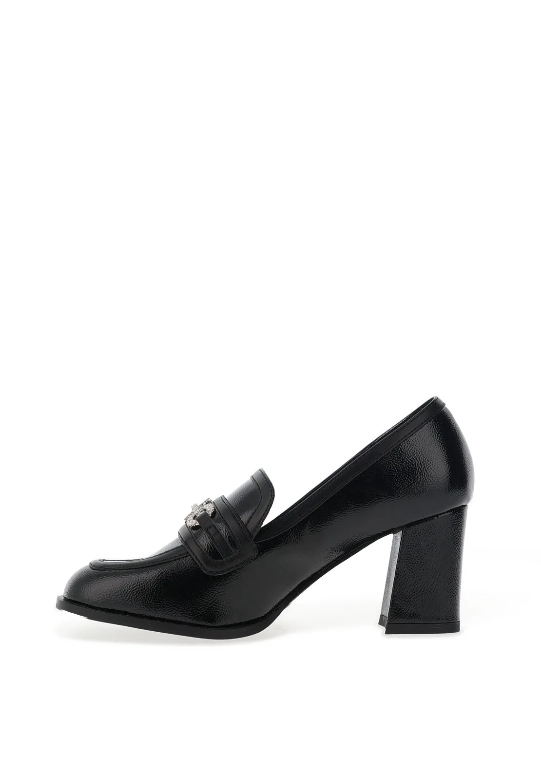 Dancing Matilda Trapeze Patent Heeled Loafers, Black Multi