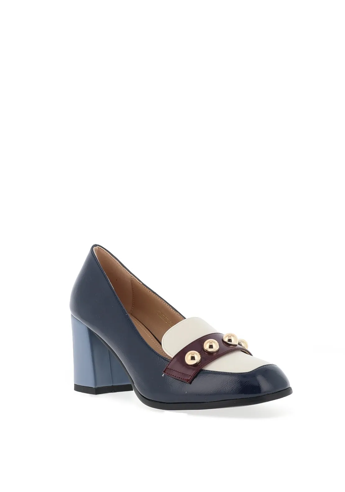 Dancing Matilda Trapeze Patent Heeled Loafers, Navy Multi