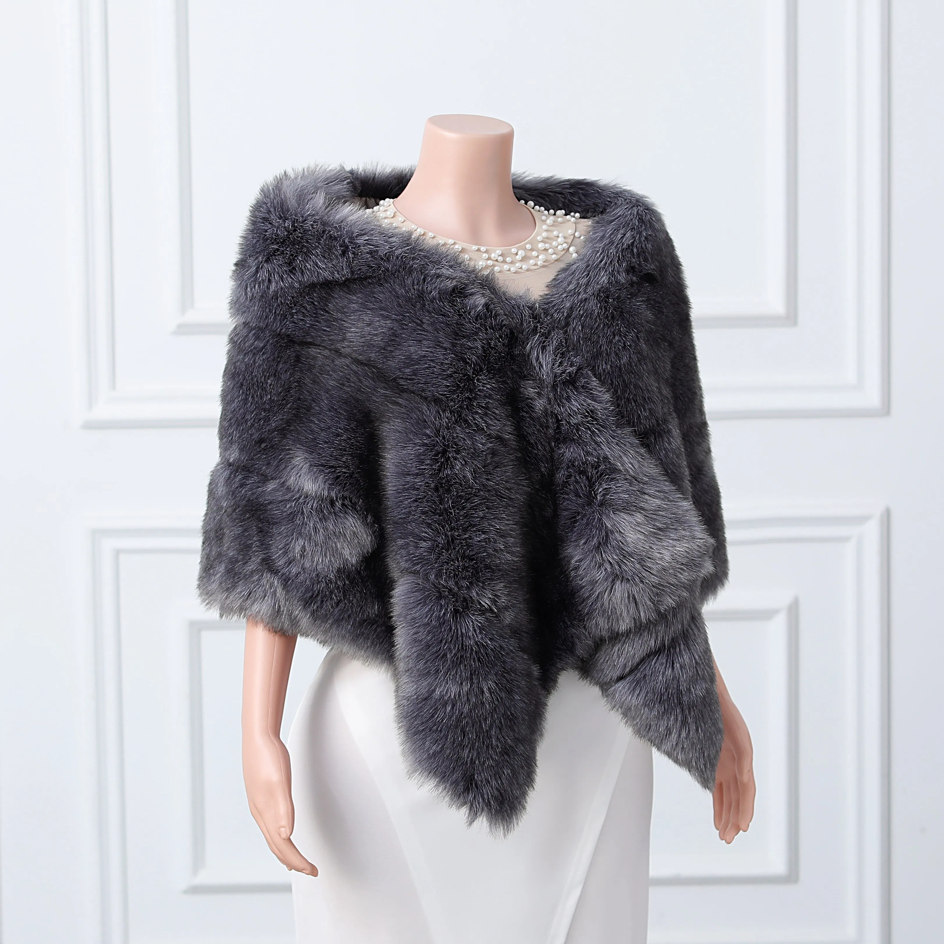 Dark silver fox three piece rectangular scarf Winter Wraps