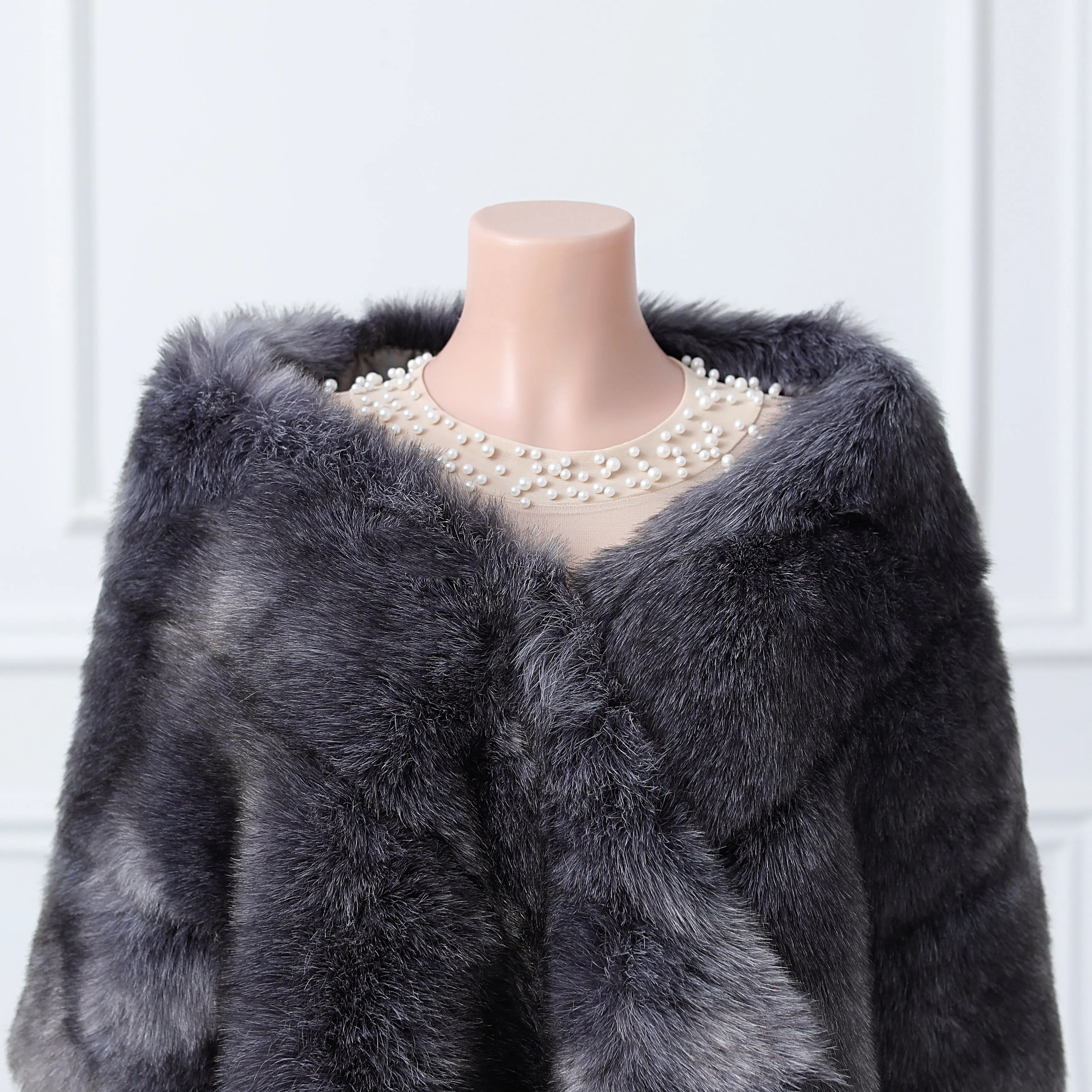 Dark silver fox three piece rectangular scarf Winter Wraps