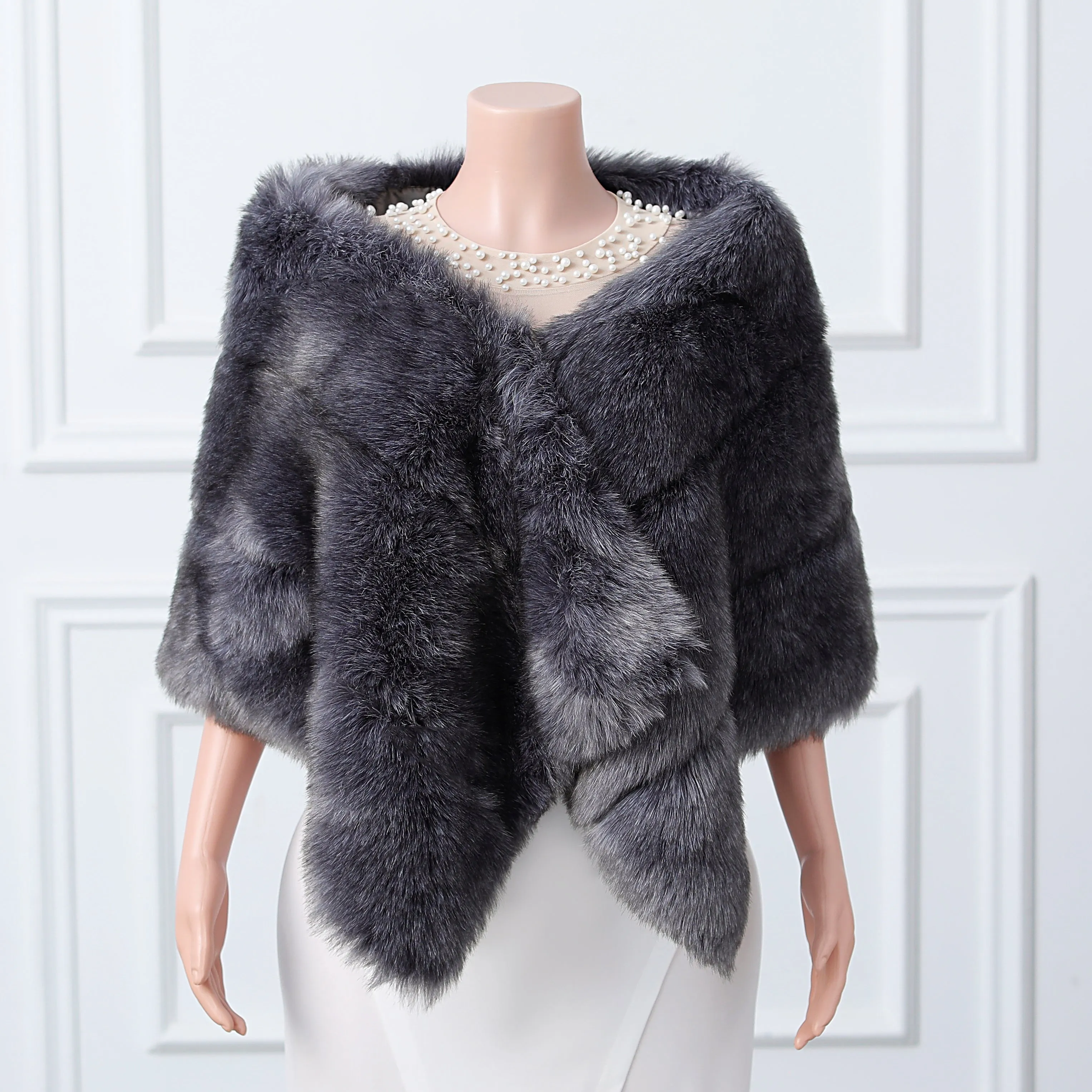 Dark silver fox three piece rectangular scarf Winter Wraps