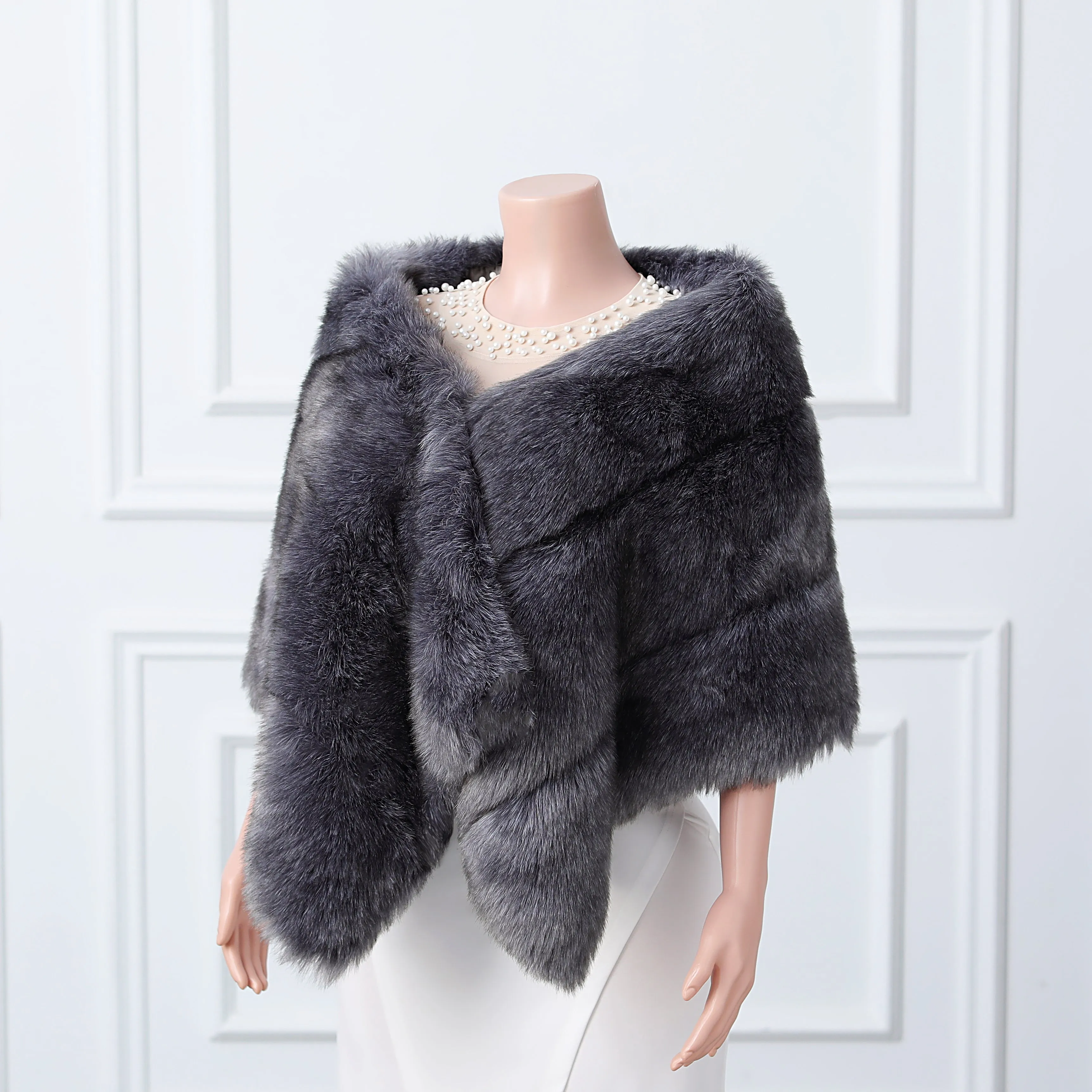 Dark silver fox three piece rectangular scarf Winter Wraps
