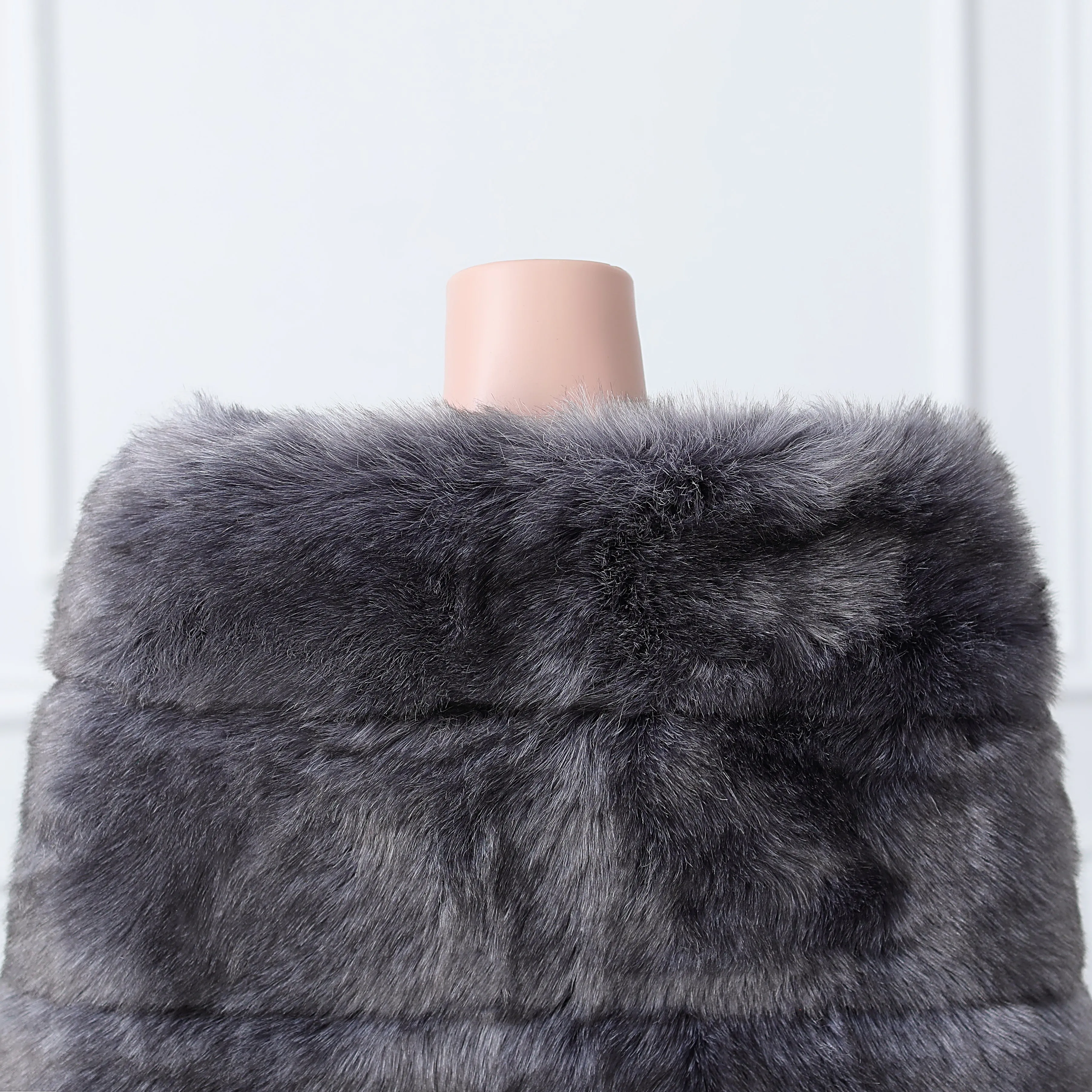 Dark silver fox three piece rectangular scarf Winter Wraps