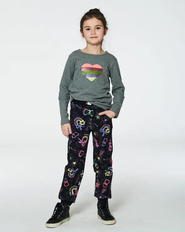 Deux Par Deux Sequin Heart Long Sleeve Top