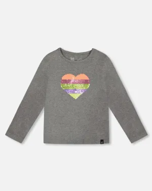 Deux Par Deux Sequin Heart Long Sleeve Top