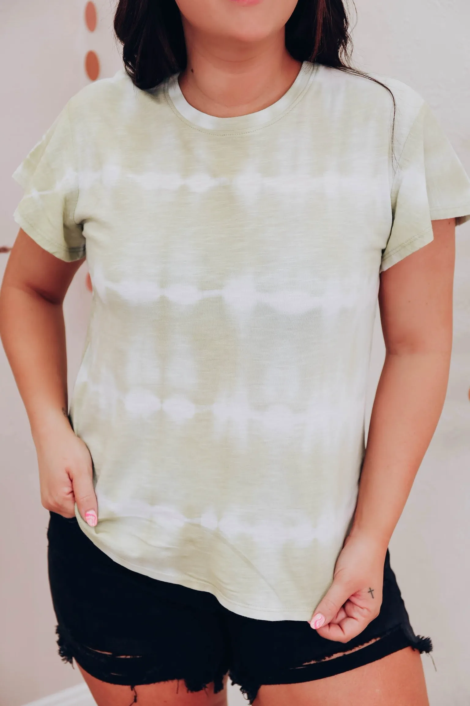 Drift Away Bleach Wash Tee - Olive - Final Sale