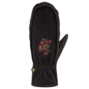 Embroidered Suede Mittens Black
