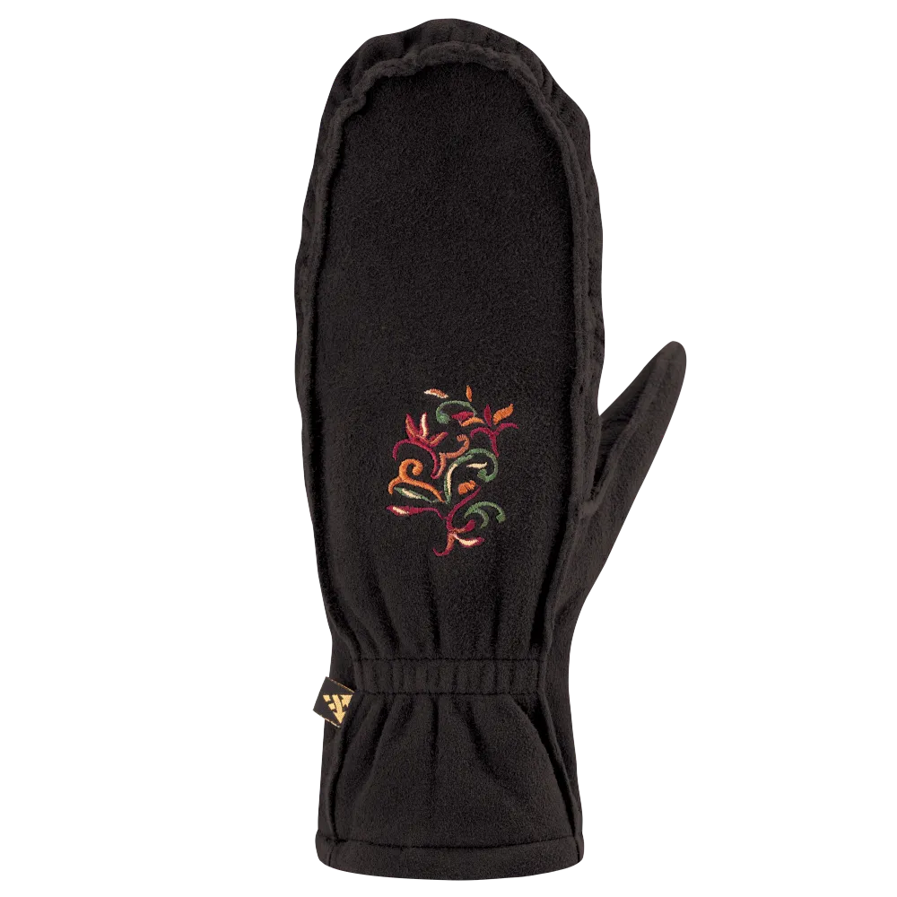 Embroidered Suede Mittens Black