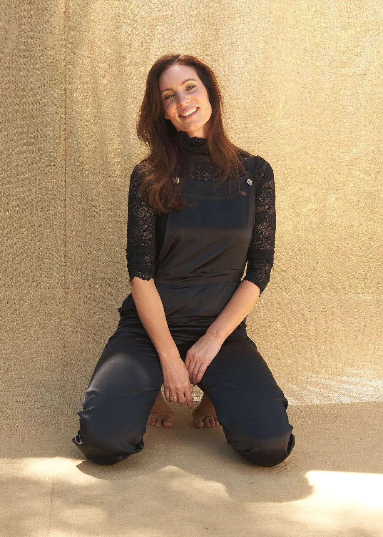 Essex Overalls in Black Charmeuse silk