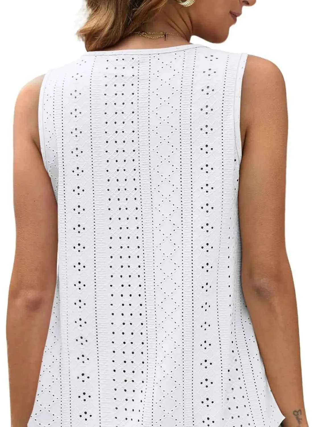 Eyelet Scoop Neck Tank Top for Effortless Style