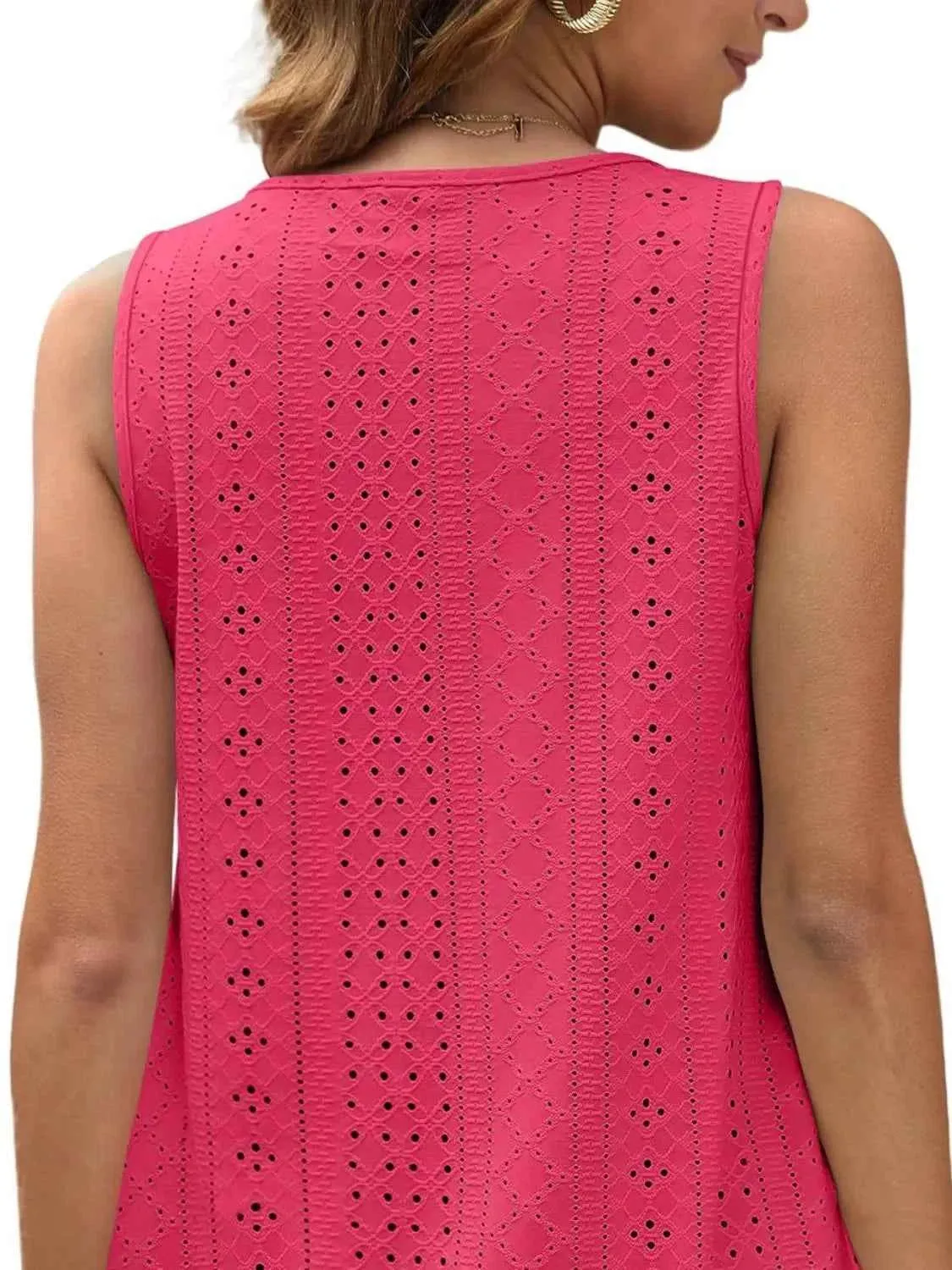 Eyelet Scoop Neck Tank Top for Effortless Style