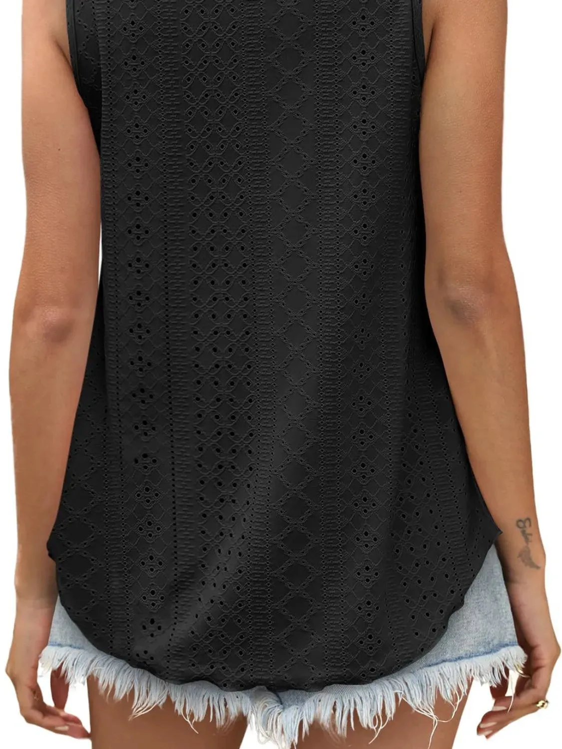 Eyelet Scoop Neck Tank Top for Effortless Style