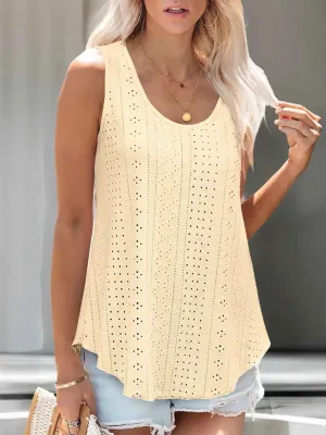 Eyelet Scoop Neck Tank Top for Effortless Style