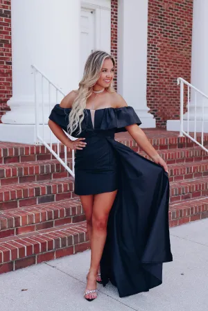 Flaunt It Asymmetrical Off Shoulder Mini Dress - Black