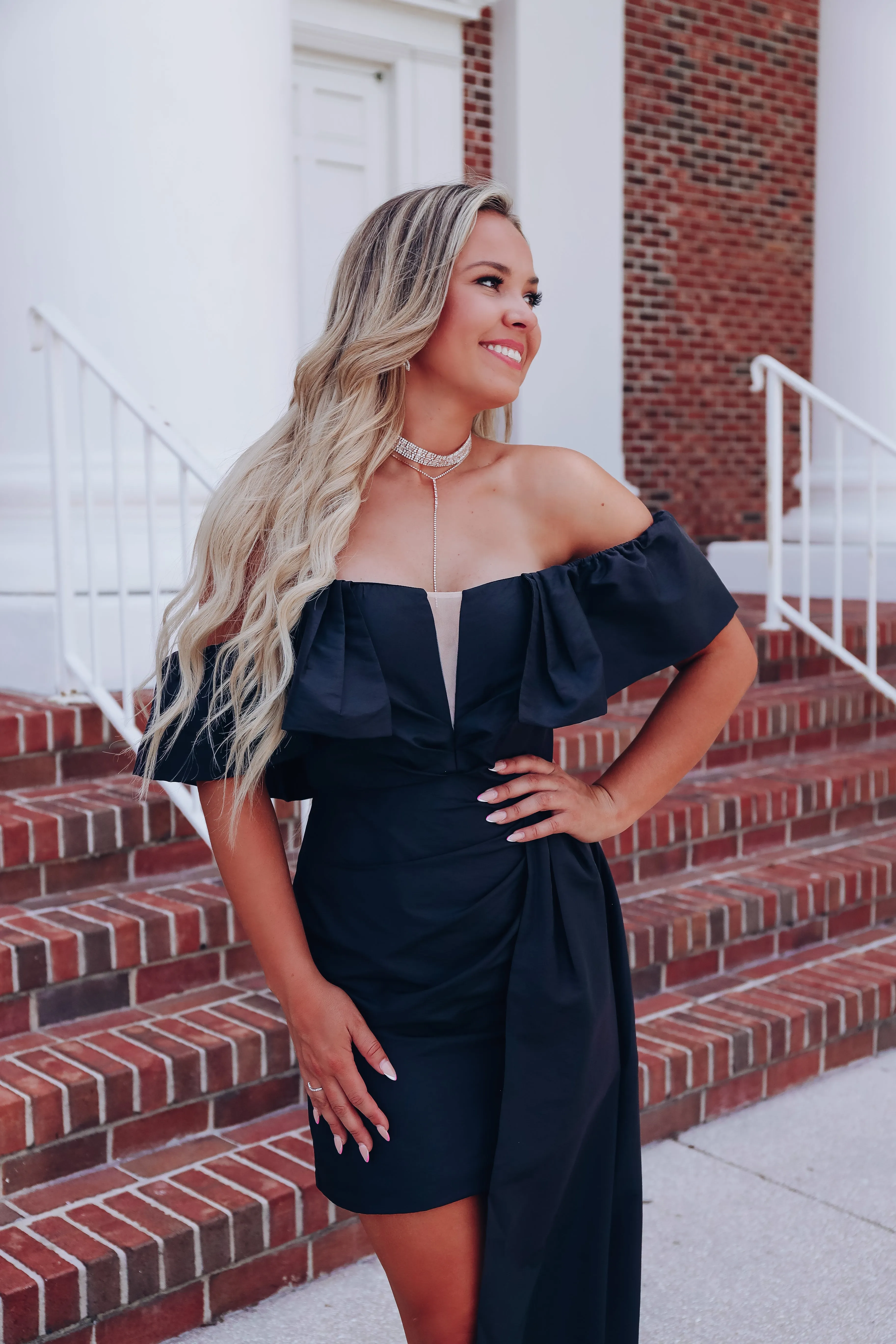 Flaunt It Asymmetrical Off Shoulder Mini Dress - Black
