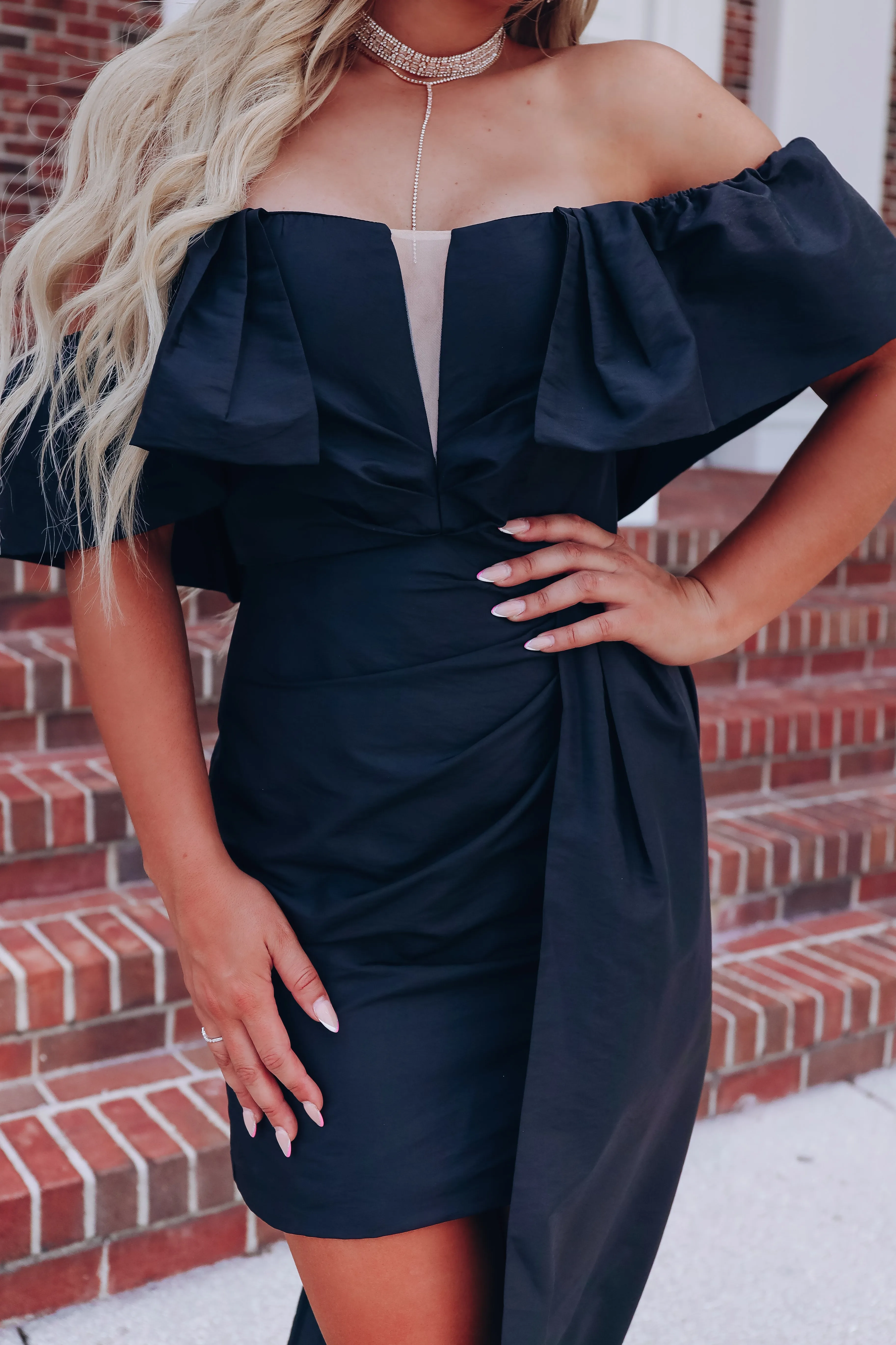 Flaunt It Asymmetrical Off Shoulder Mini Dress - Black