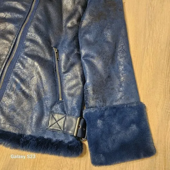 Forever 21 Blue Sherling Winter Coat Womens Size L Nwt Faux Fur