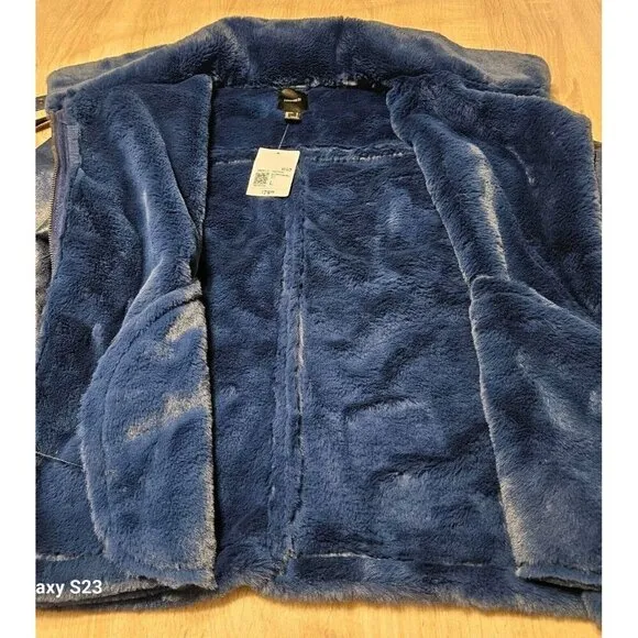 Forever 21 Blue Sherling Winter Coat Womens Size L Nwt Faux Fur
