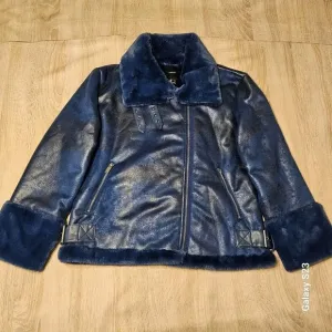 Forever 21 Blue Sherling Winter Coat Womens Size L Nwt Faux Fur