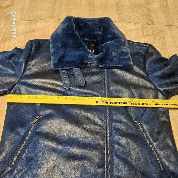 Forever 21 Blue Sherling Winter Coat Womens Size L Nwt Faux Fur
