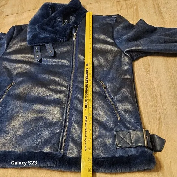 Forever 21 Blue Sherling Winter Coat Womens Size L Nwt Faux Fur