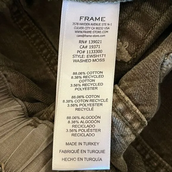 FRAME Paperbag Denim‎ Jean Shorts Olive Green Washed Moss High Waist Size Medium