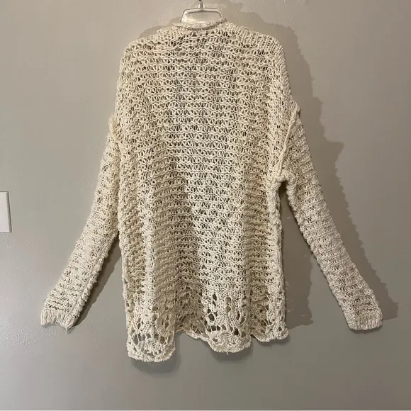 Free People Ivory cream Imelda cardigan long loose knit boho oversized large