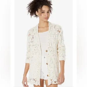 Free People Ivory cream Imelda cardigan long loose knit boho oversized large