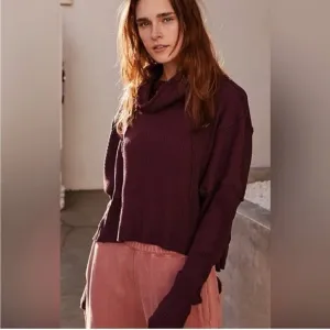 Free People Juicy Long Sleeve Ribbed Date Night Purple Oversized Top NWT | XS