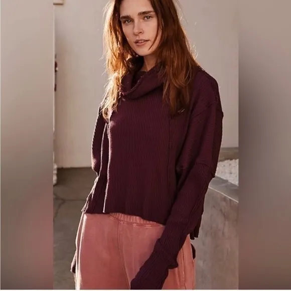 Free People Juicy Long Sleeve Ribbed Date Night Purple Oversized Top NWT | XS
