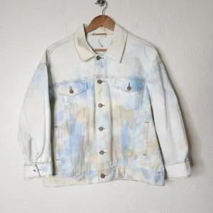 Free People Watercolor Tie-Dye Denim Trucker Jacket Oversized Size XS/Small