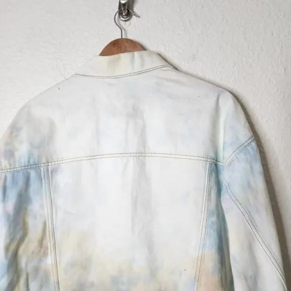 Free People Watercolor Tie-Dye Denim Trucker Jacket Oversized Size XS/Small