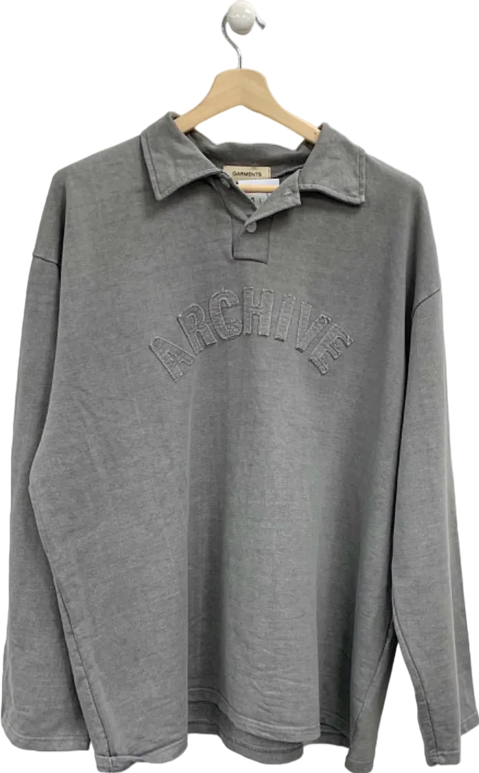 Garments Grey ARCHIVE Long Sleeve Polo Shirt UK XL