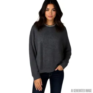Gerard Darel 100% Wool Embellished Soft Gray Knit Sweater Sz 4 NWT Quiet Luxury