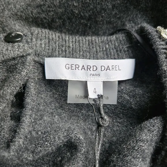 Gerard Darel 100% Wool Embellished Soft Gray Knit Sweater Sz 4 NWT Quiet Luxury