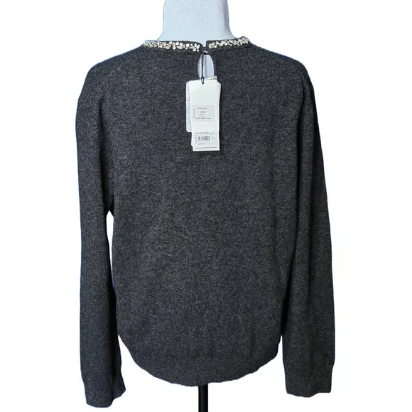Gerard Darel 100% Wool Embellished Soft Gray Knit Sweater Sz 4 NWT Quiet Luxury