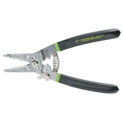 Greenlee® Pro Stainless Wire Stripper/Cutter/Crimper, 10-20 AWG, 6-32/8-32 Bolts, Straight, 1950-SS