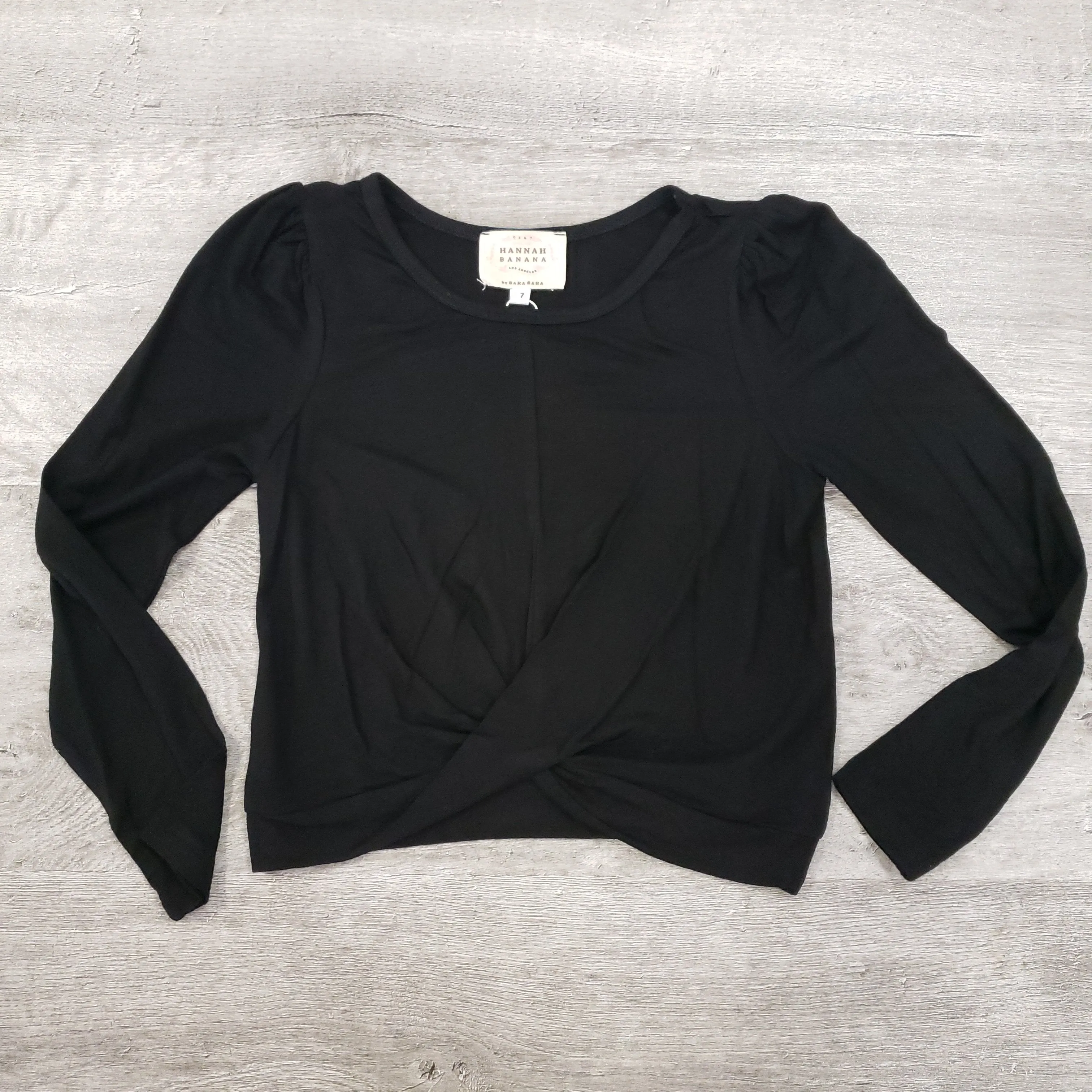Hannah Banana Twisted Front Long Sleeve Top - Black