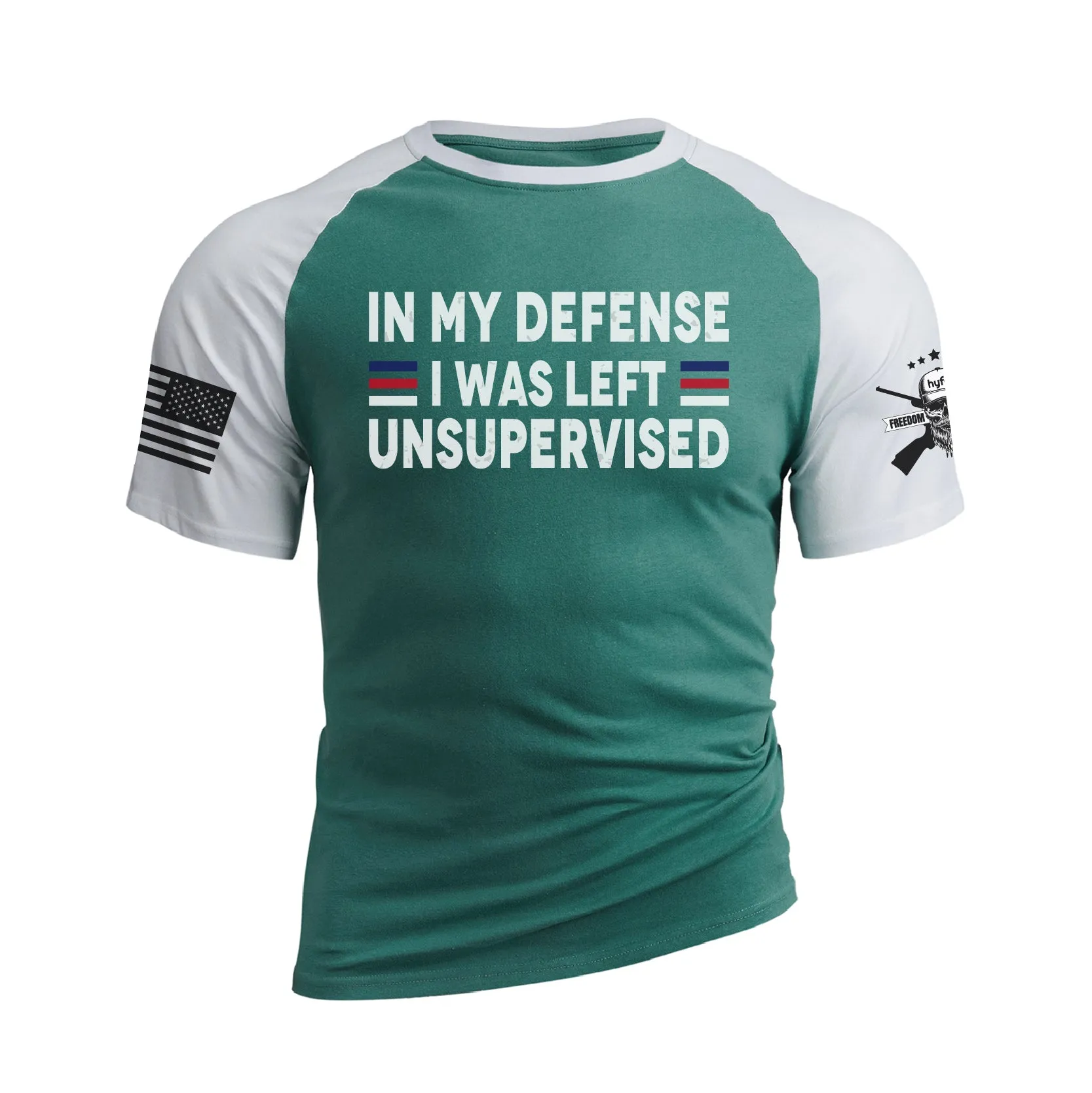 IN MY DEFENSE 100% COTTON RAGLAN GRAPHIC TEE