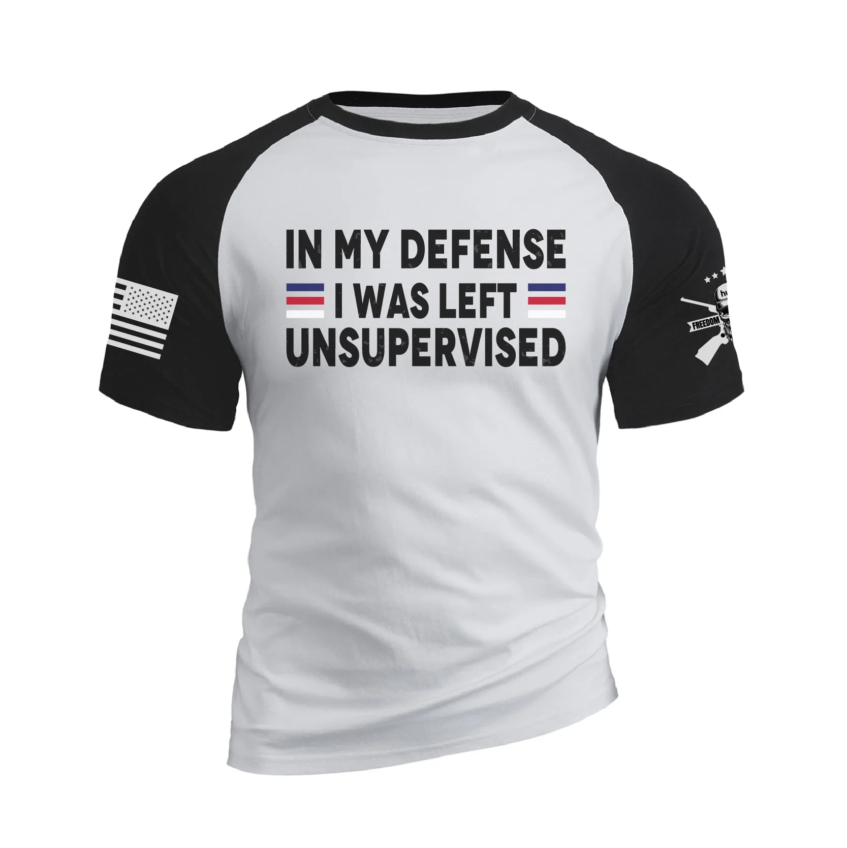 IN MY DEFENSE 100% COTTON RAGLAN GRAPHIC TEE