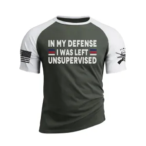 IN MY DEFENSE 100% COTTON RAGLAN GRAPHIC TEE