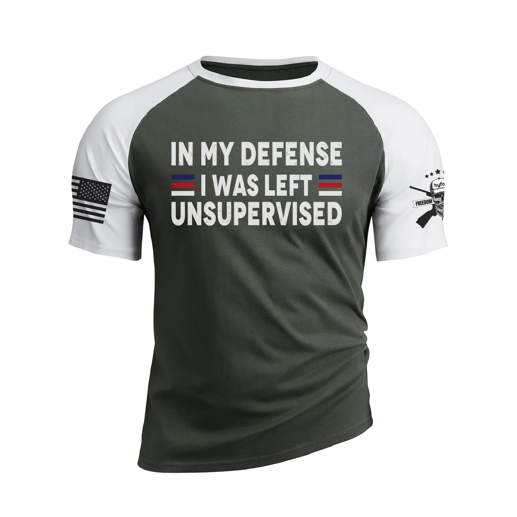 IN MY DEFENSE 100% COTTON RAGLAN GRAPHIC TEE